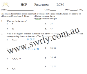 Highest Common Factor & Lowest Common Multiple Worksheet