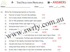 The Fraction Principle Worksheet ANSWERS